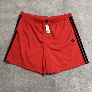Adidas Workout Shorts Men 4XLT Red Mesh Lined Essentials 3-Stripe Chelsea JE6443